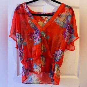 American Eagle Outfitters Short Sleeve Floral Chiffon Blouse Size Medium